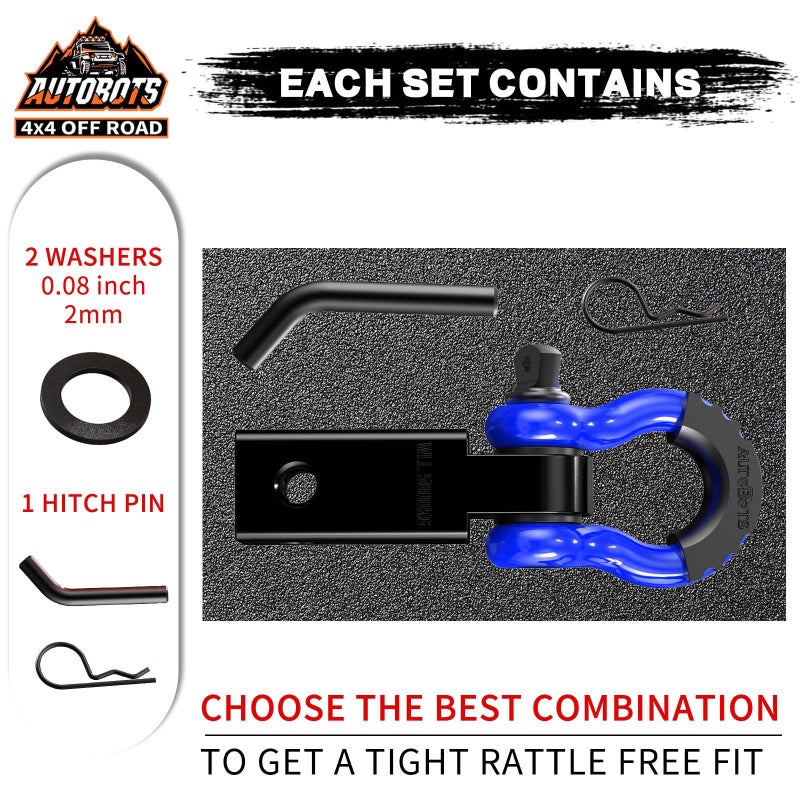AUTOBOTS Tow Hitch Receiver 2", 45,000 Lbs Break Strength Shackle Hitch Receiver with 5/8" Screw Pin, 3/4 Shackle, Towing Accessories for Vehicle Trailer Recovery Off-Road Blue&Black - Image 2